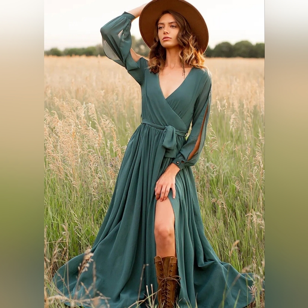 Joyfolie Aniya Boho Bridesmaid Dress Wrap Engagement Baby Shower Green